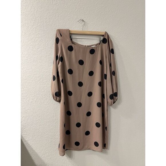 Amanda Uprichard Polka Dot Walsh Dress Medium Tan Black Sheer‎ Puff Long Sleeves - Picture 1 of 7